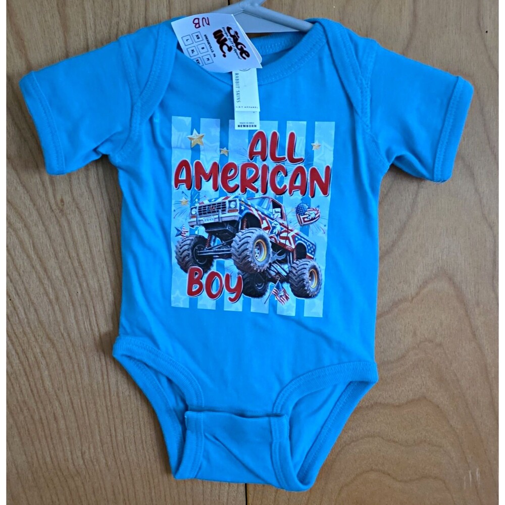 Rabbit Skins Newborn Blue Cotton Short Sleeve One-Piece "All American Boy"